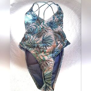 RIP CURL Strappy One Piece High Cut Cross Over Tropical Print 24 X 25
